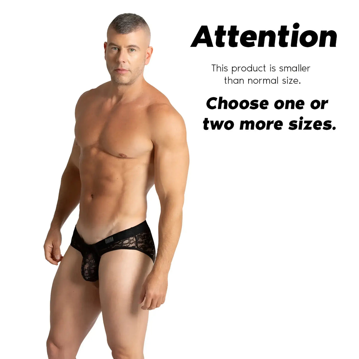 Gigo Paradise black brief menÃ¢â‚¬â„¢s underwear in sheer black lace with patterned design and small brand tag on waistband