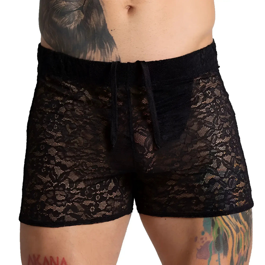 Black lace hotshort with drawstring waistband by gigo paradise designed for stylish summer wear