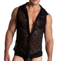 Gigo Paradise black sleeveless shirt with lace material collar and button-front design for stylish wear