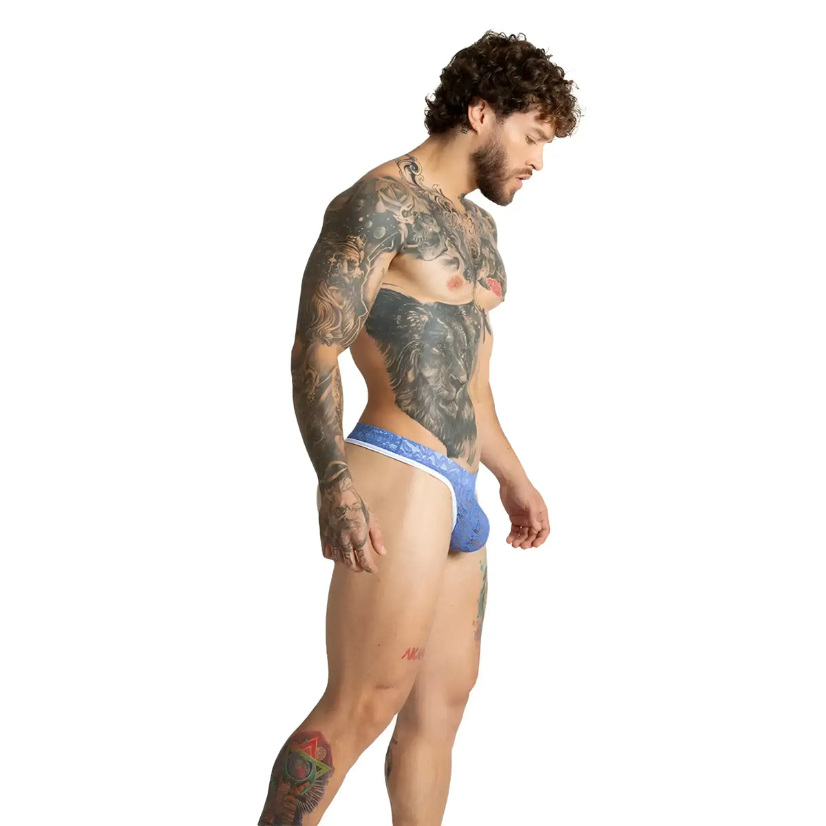Blue lace-trimmed gigo paradise blue gstring menÃ¢â‚¬â„¢s briefs featuring delicate lace and a comfortable fit