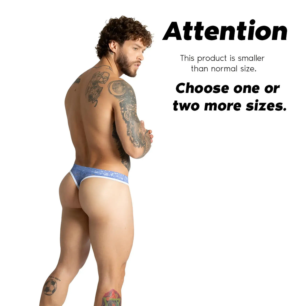Blue lace-trimmed briefs with white waistband from gigo paradise blue gstring collection in delicate lace material
