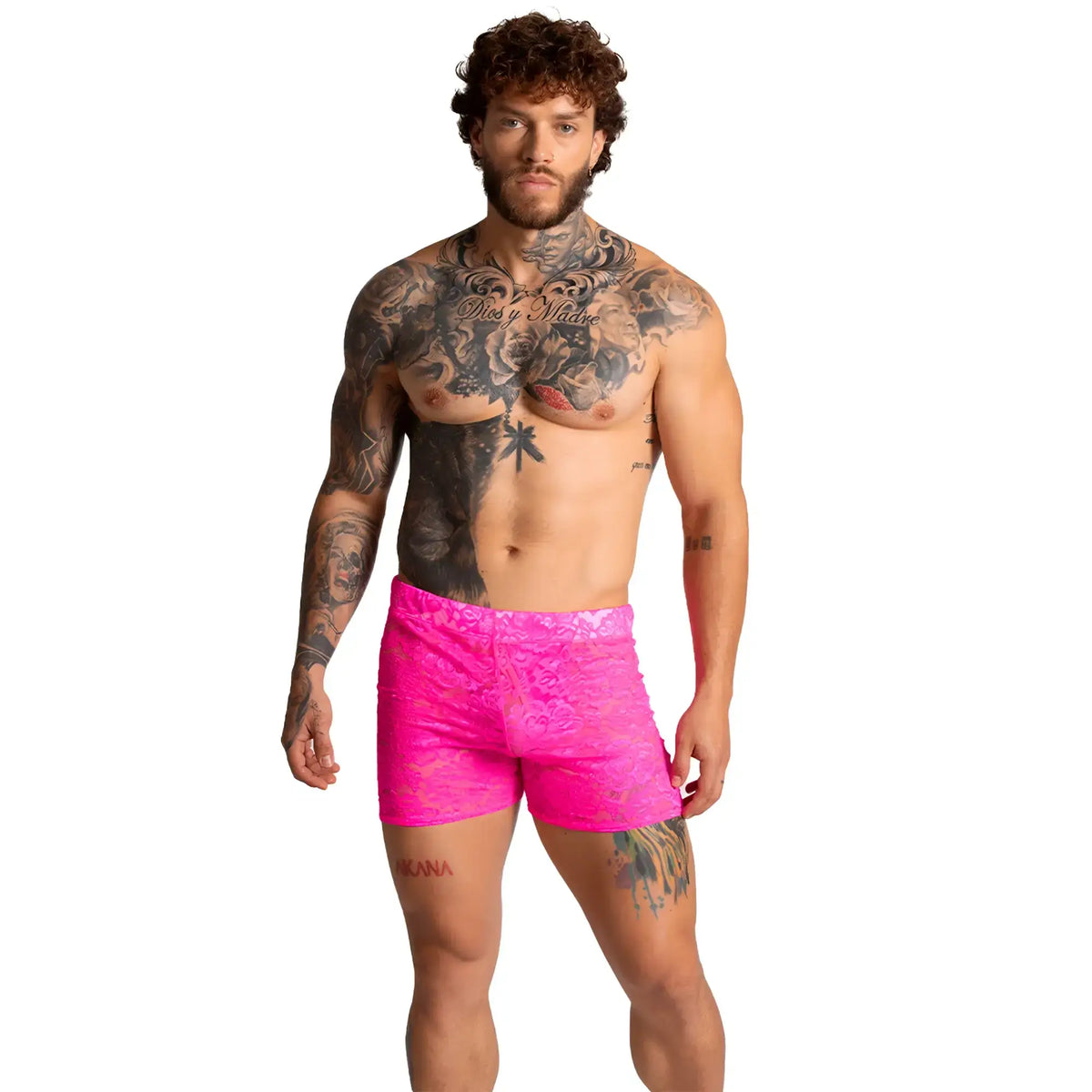 Bright pink lace shorts gigo paradise fucshia hotshort featuring intricate lace detailing and vibrant colour