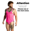 Vibrant pink lace menÃ¢â‚¬â„¢s underwear with matching thong and racerback design in gigo paradise fucshia tank style back view