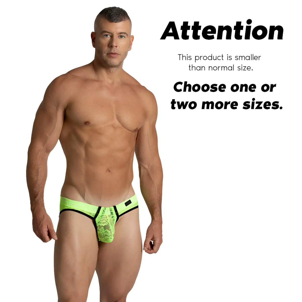 Neon green lace brief jock with black trim from gigo paradise yellow brief jock collection for stylish comfort
