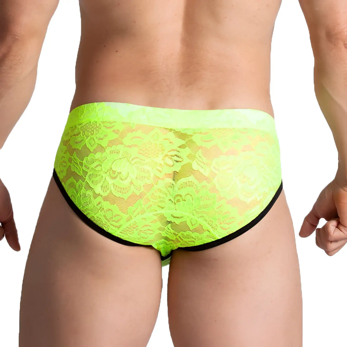 Neon green lace briefs with black trim from gigo paradise yellow brief showcasing delicate lace design