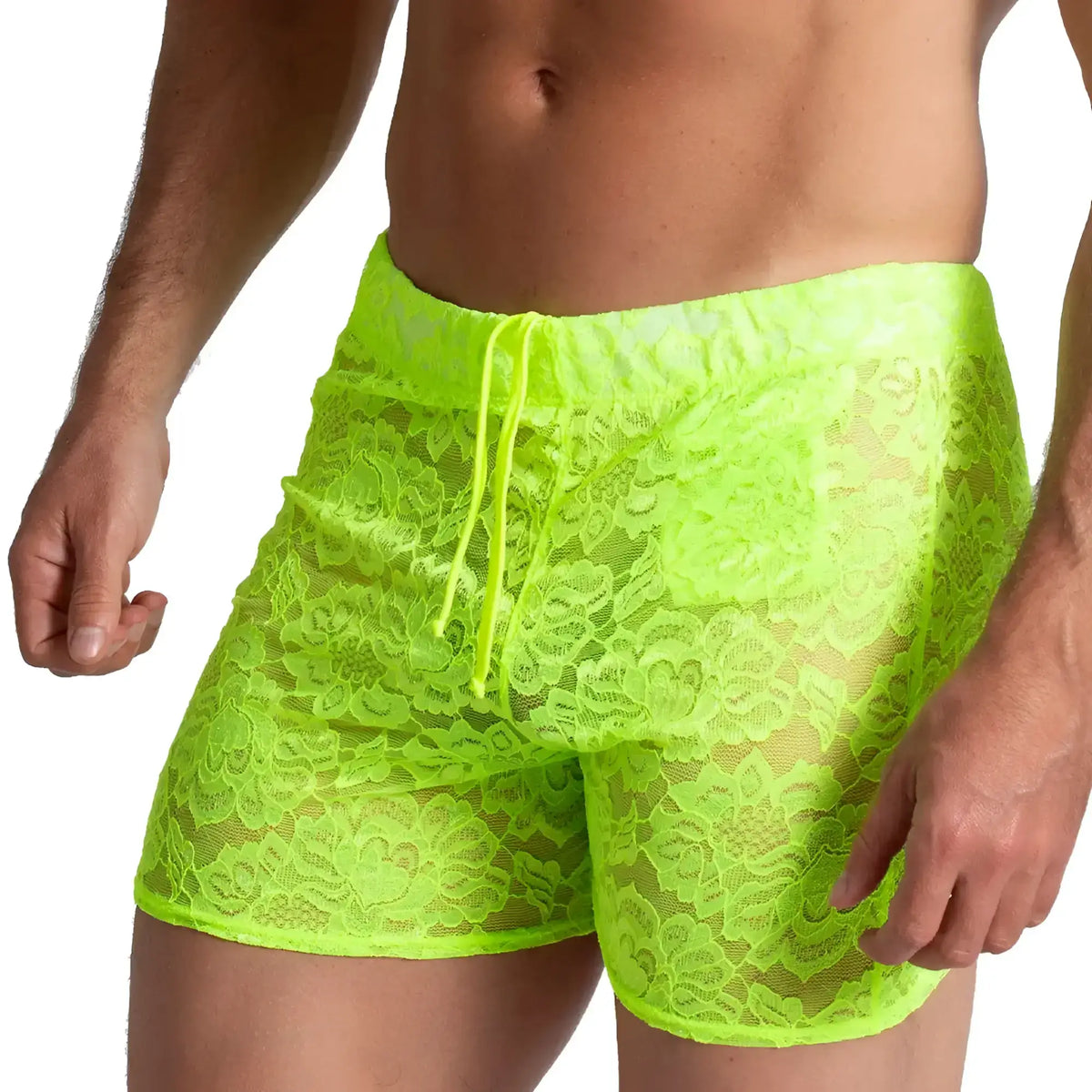 Gigo paradise yellow hotshort neon green floral lace swim trunks with drawstring waistband for swimming