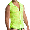 Neon green lace sleeveless shirt with collar and front zipper from gigo paradise yellow shirt collection