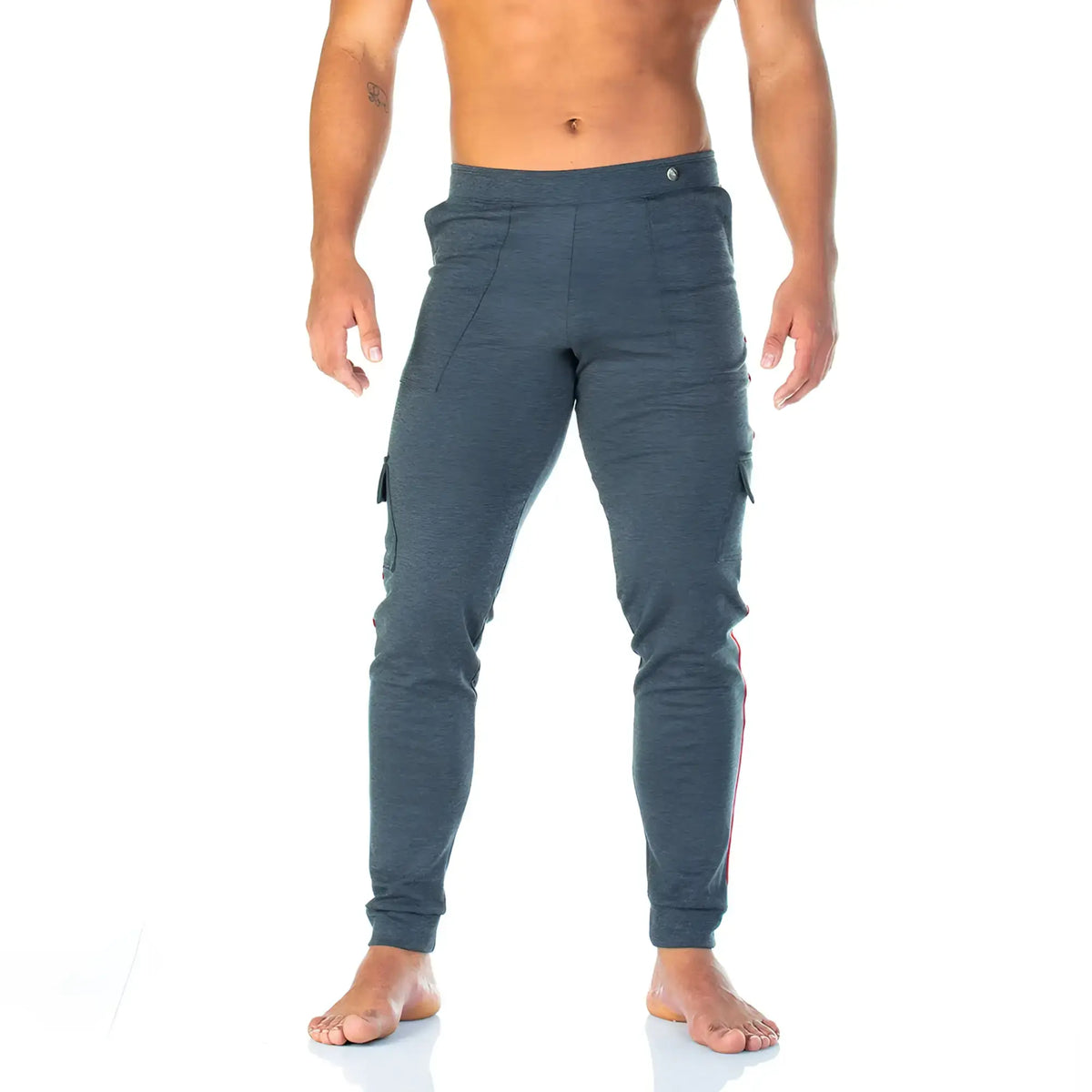 Dark gray heathered gigo party gray sportpants with slim-fit legs and red side stripes cargo pants