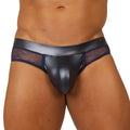 Black patent leather thong with sheer navy lace panels from gigo passione blue brief collection