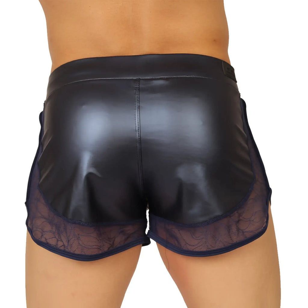 Black patent leather shorts with sheer lace trim from gigo passione blue short collection