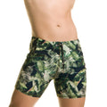 MenÃ¢â‚¬â„¢s swim trunks gigo plantation beachwear with vibrant green and black tropical leaf pattern and drawstring waistband