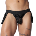 Black sheer leopard print Gigo plush skirt with a branded elastic waistband and side panels.