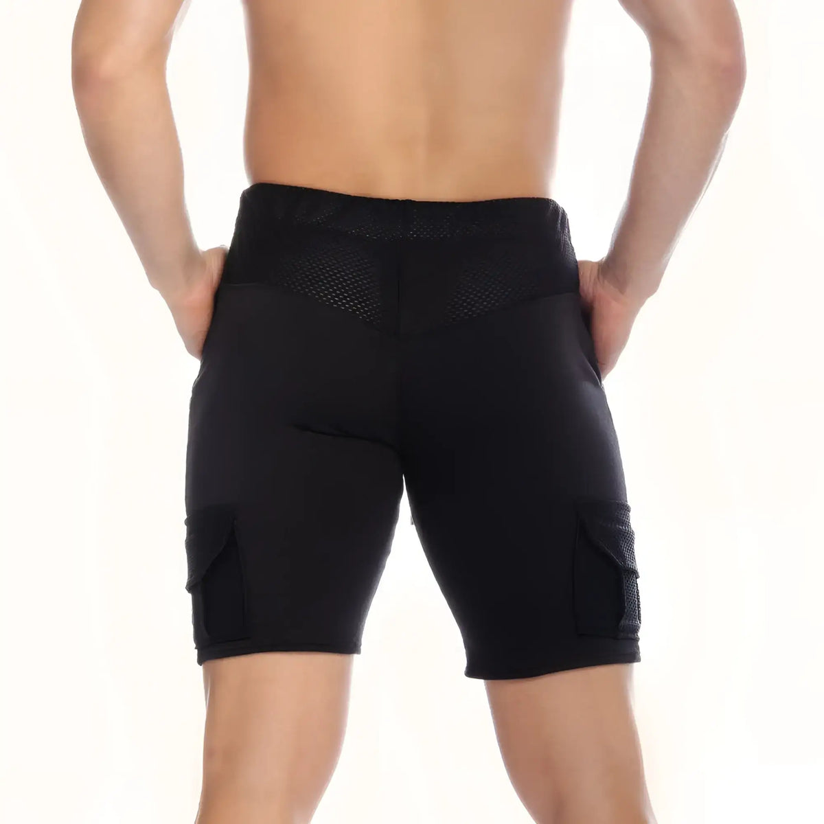 Black athletic shorts gigo pocket black short with mesh panels at the back and side pockets for ventilation and storage