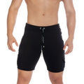 Gigo pocket black cargo shorts with drawstring waistband side pockets and white branding on zipper pull