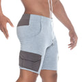 Gray heathered gigo pocket athletic shorts with dark gray mesh panels and a drawstring waistband for comfortable fit