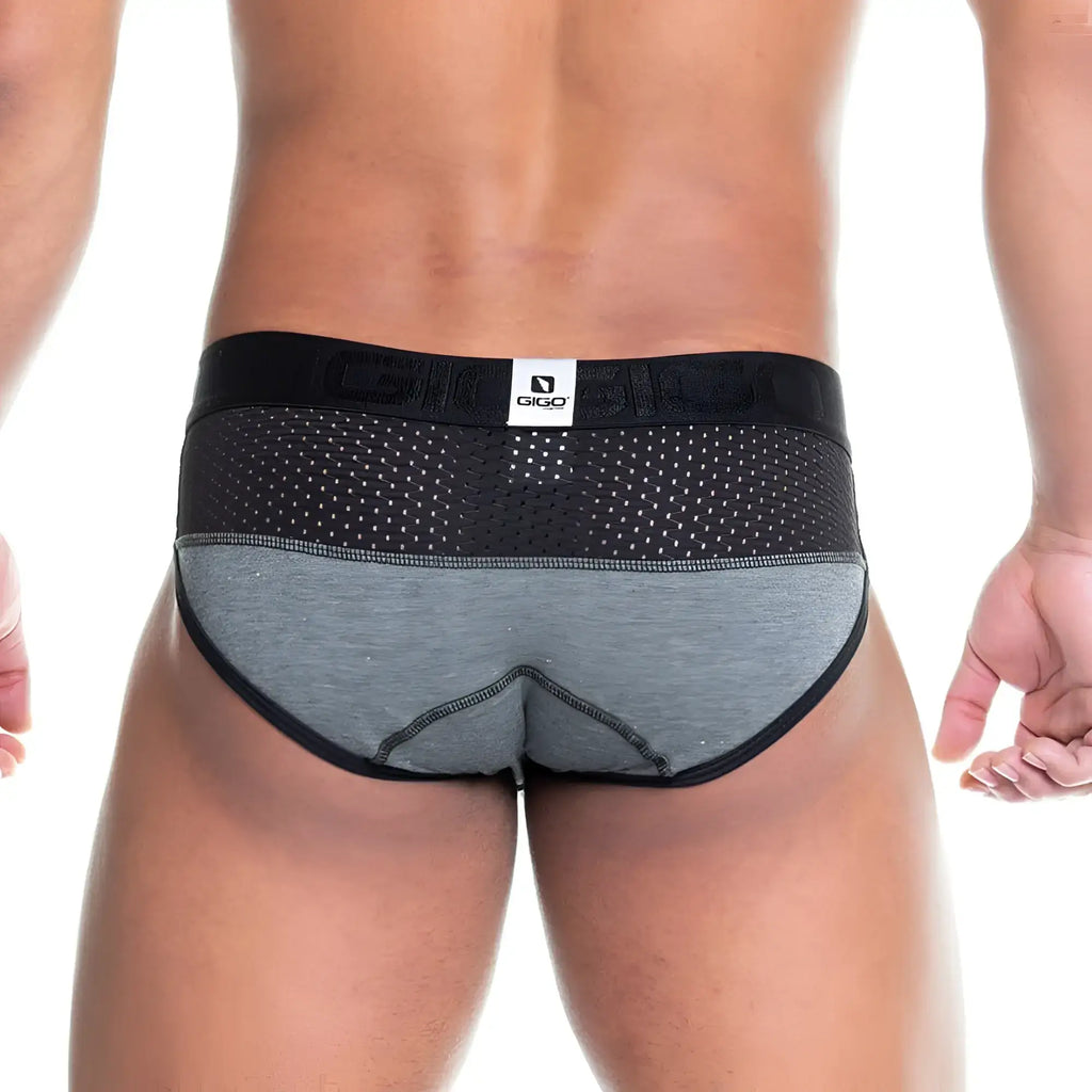 Gigo prudence black brief featuring black and heather gray menÃ¢â‚¬â„¢s briefs with a perforated mesh waistband