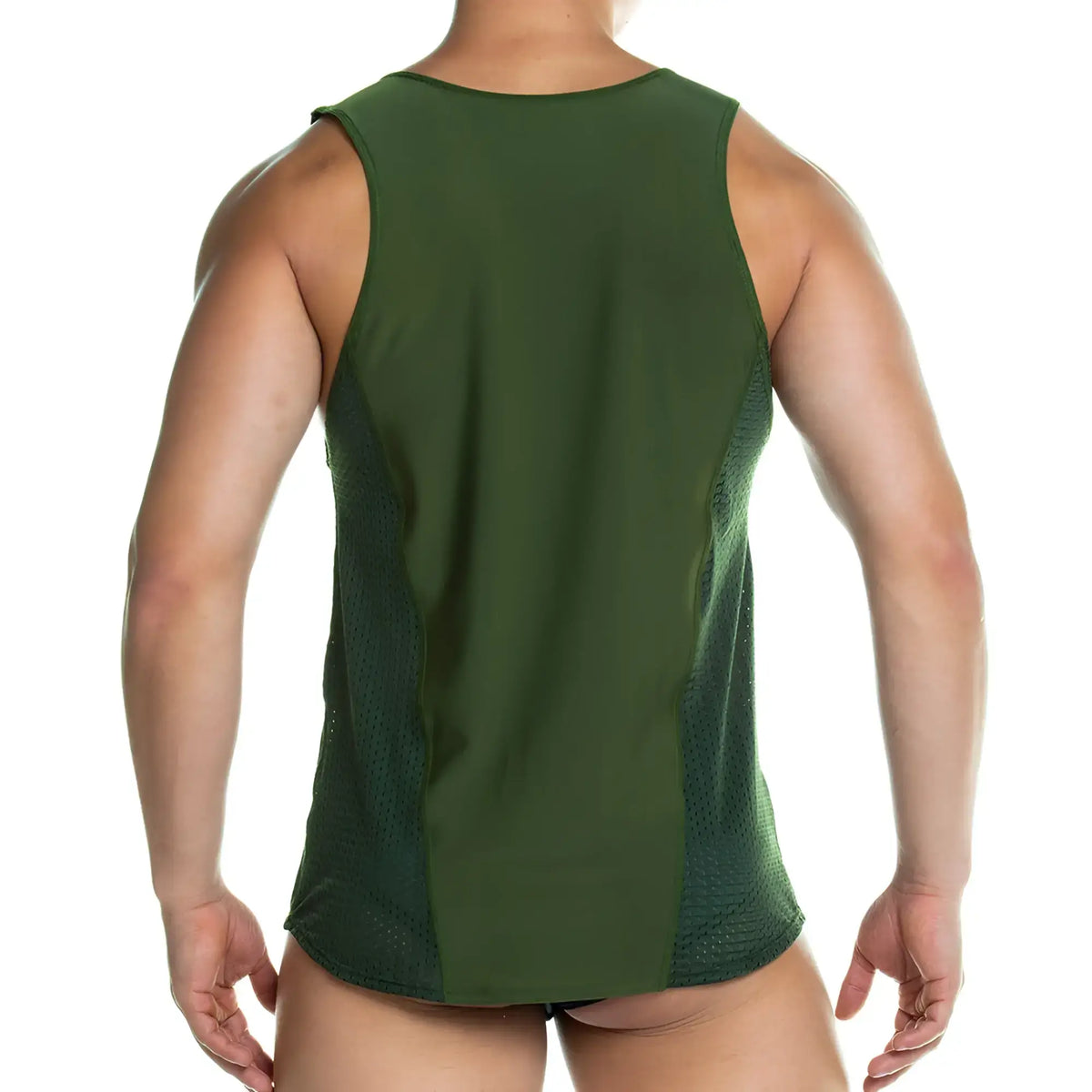 Dark green gigo prudence athletic tank top with breathable mesh side panels for enhanced ventilation and comfort
