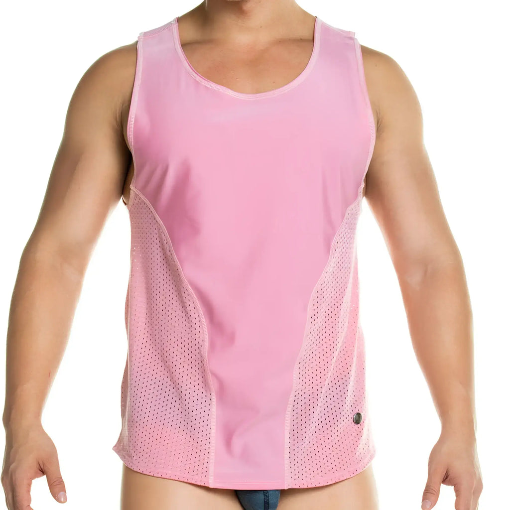 Pink gigo prudence nude tank athletic tank top with mesh side panels designed for workouts and active wear