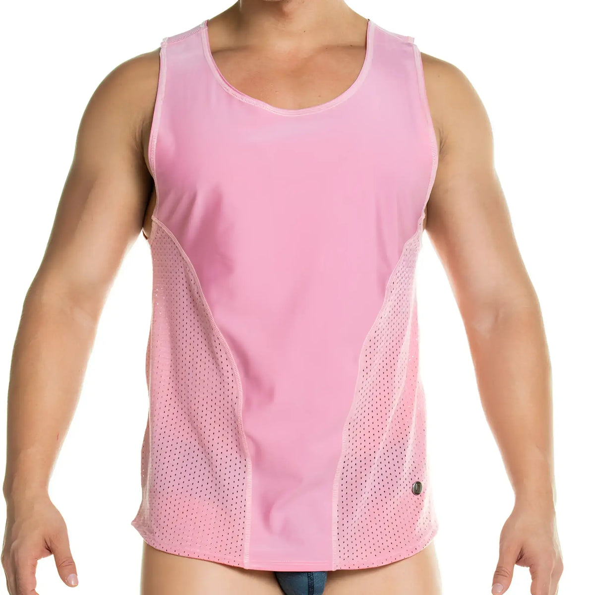 Pink gigo prudence nude tank athletic tank top with mesh side panels designed for workouts and active wear