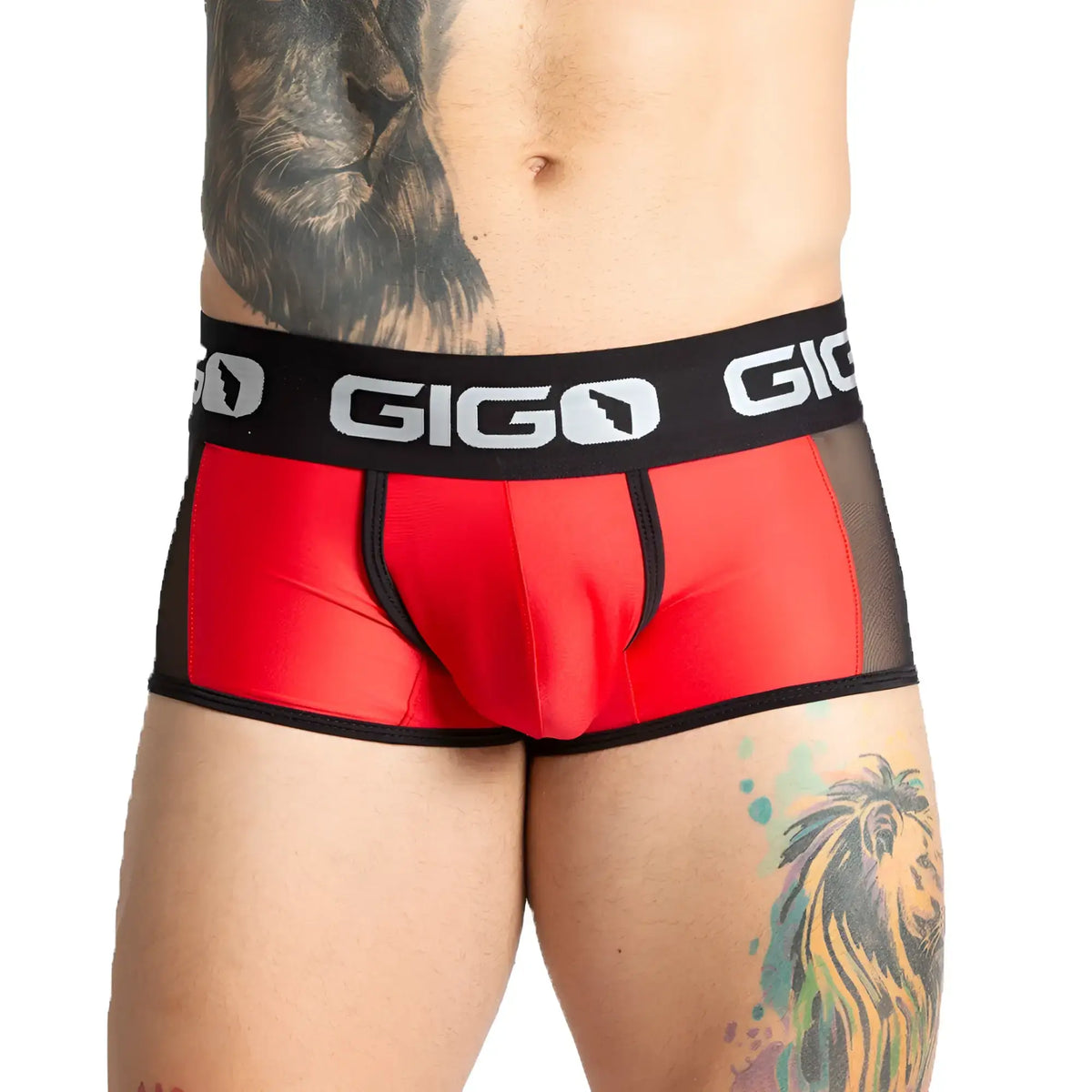 Red and black gigo purity red trunk briefs with mesh side panels for breathable comfort