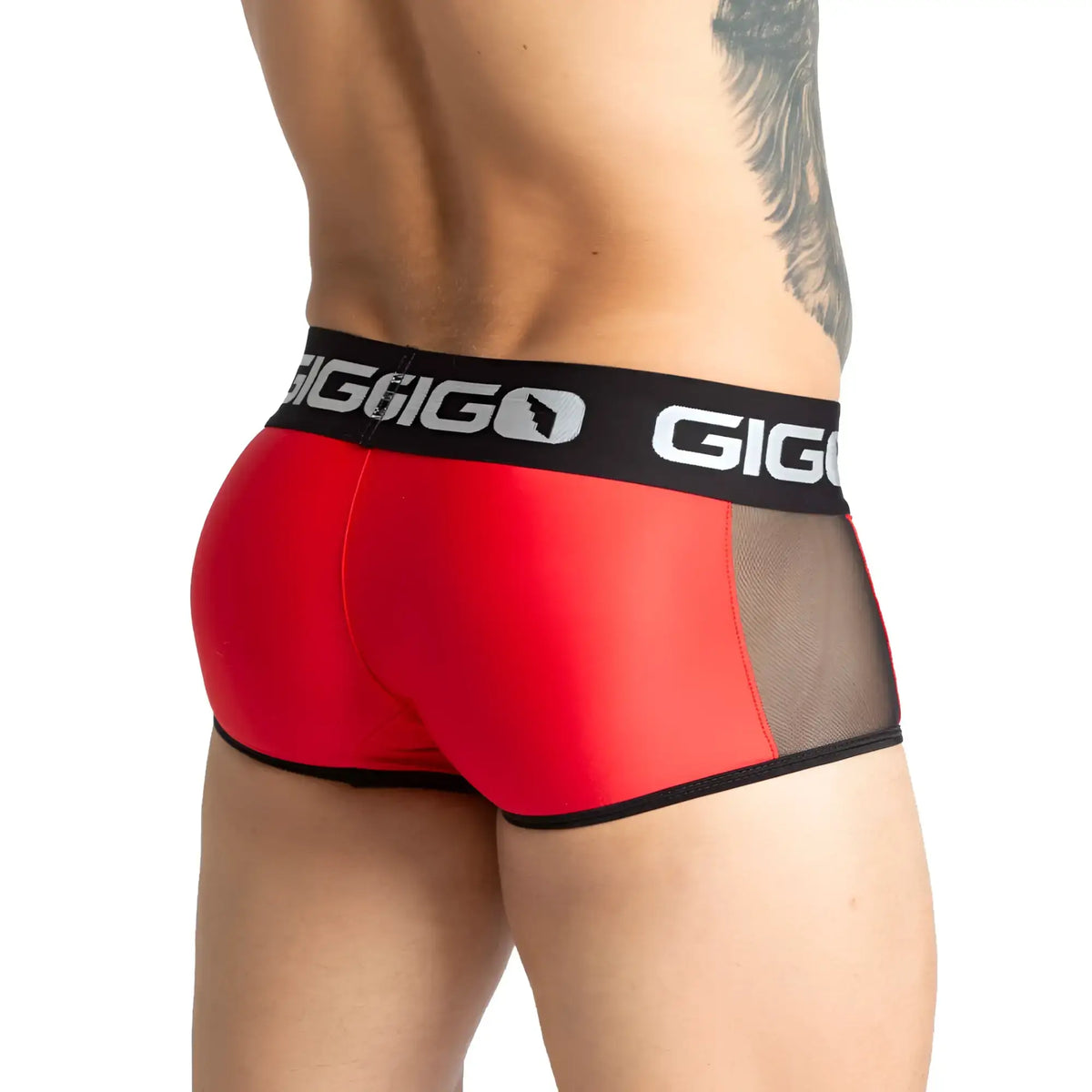 Gigo purity red trunk briefs in red and black with a mesh side panel for breathable comfort