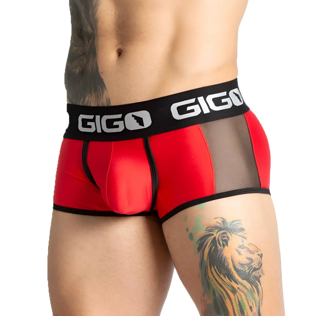 Red and black gigo purity red trunk briefs with breathable mesh panels for comfort and support