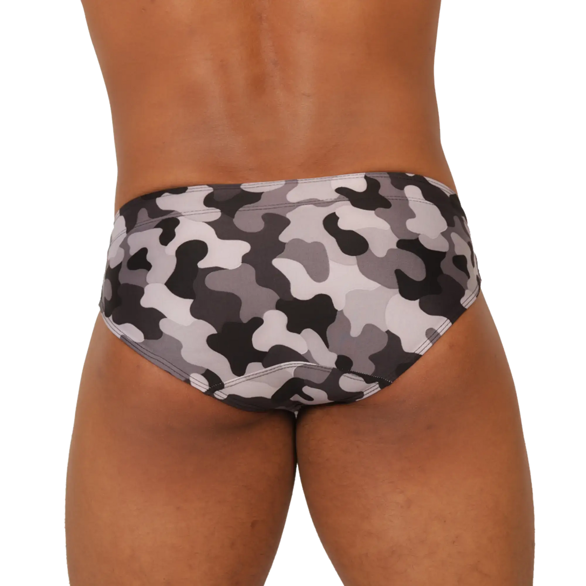 Gigo rank camouflaged swim brief in gray and black camouflage pattern made of quick-dry fabric for swimming