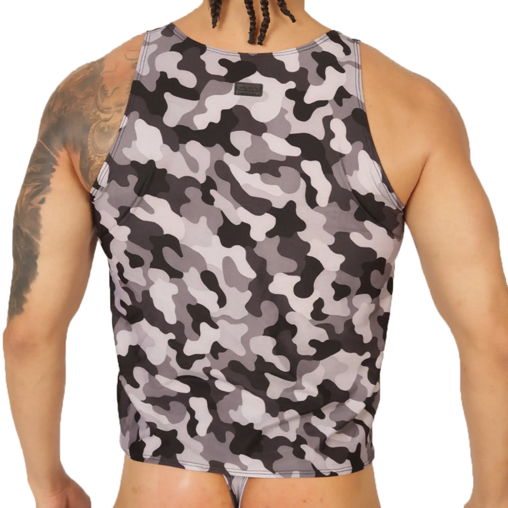 Gigo Rank camouflaged tank top in gray and black with breathable fabric for menÃ¢â‚¬â„¢s casual wear