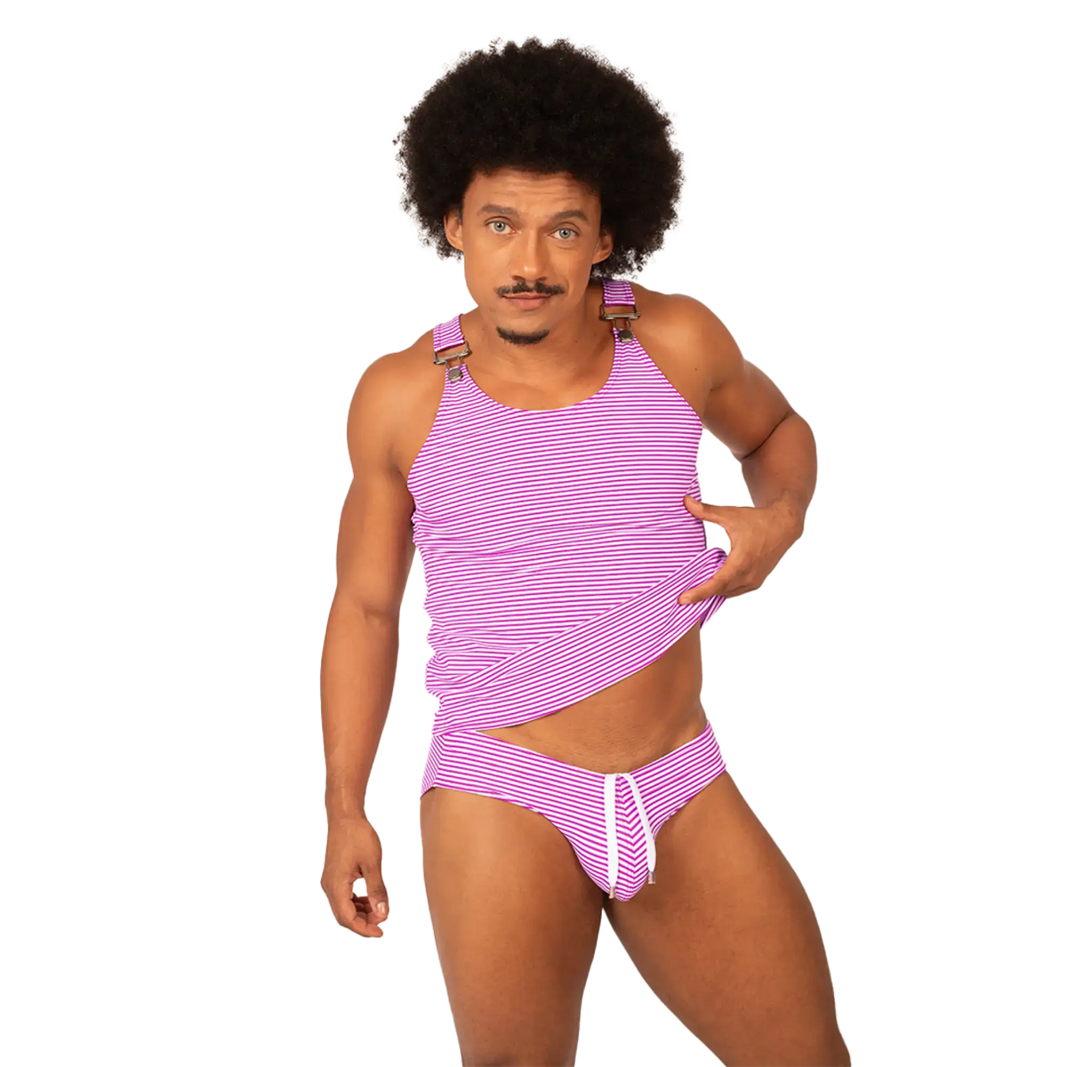 Gigo rank purple tank vibrant purple and white striped tank top with matching briefs featuring a playful design