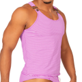Gigo Rank Purple tank vibrant pink and white striped tank top with adjustable shoulder straps and metallic buckles