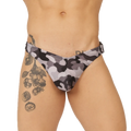 Gray and black camouflage swim gstring from Gigo rank red designed for comfortable swimwear use