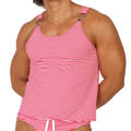 Pink and white striped halter top with adjustable metal shoulder straps from gigo rank red tank collection
