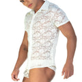 White floral lace short-sleeved shirt in gigo redemotion beige shirt featuring delicate lace detailing