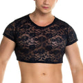 Gigo Redemotion black lace crop top with floral pattern and short sleeves for stylish casual wear