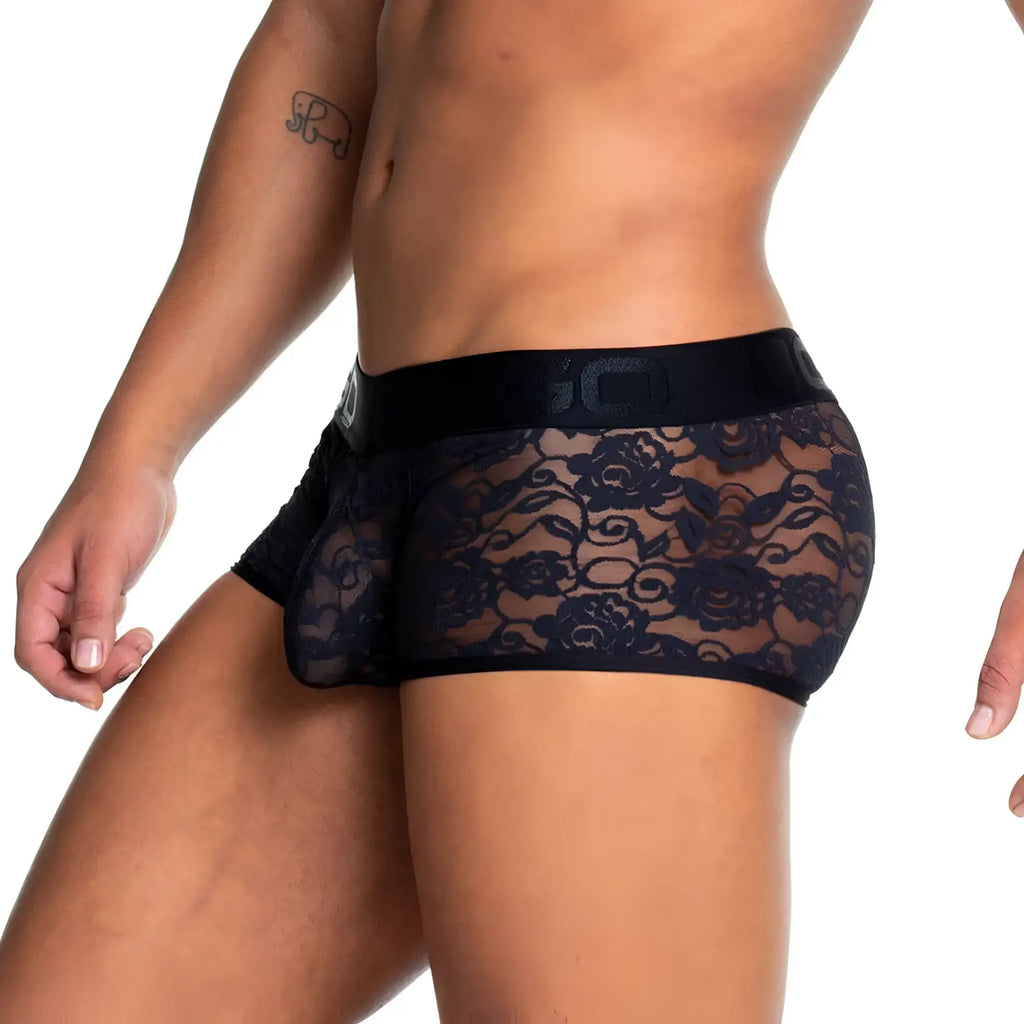 Gigo redemotion black trunk black lace menÃ¢â‚¬â„¢s underwear with floral pattern and elastic waistband