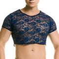 Gigo Redemotion blue crop top navy blue lace with short sleeves and floral pattern ideal for stylish casual wear