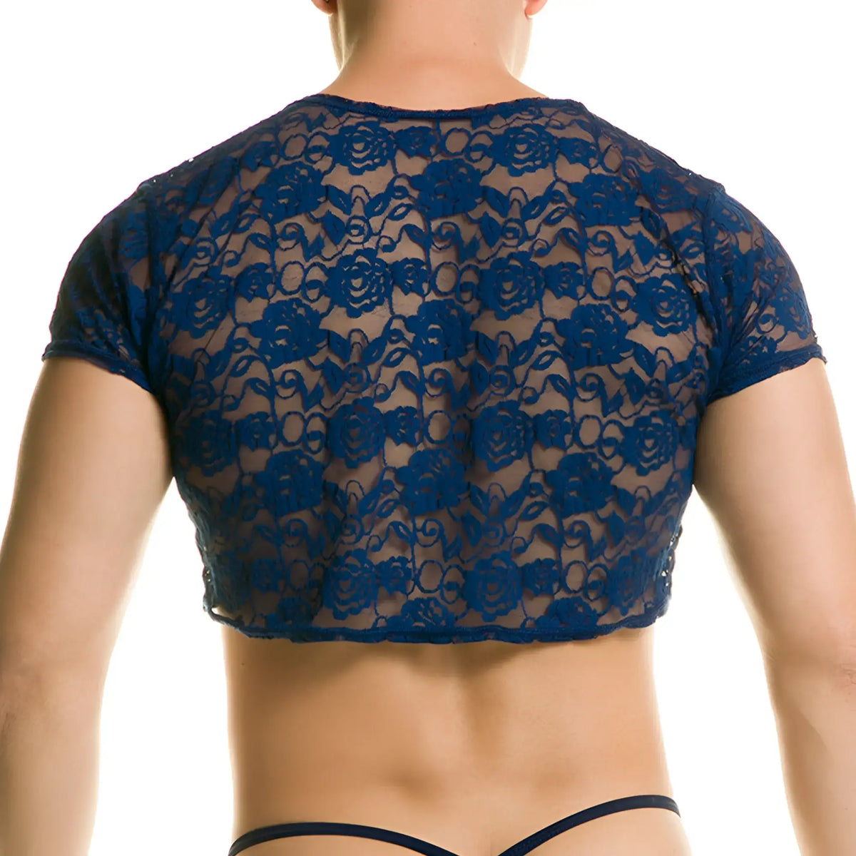 Gigo Redemotion navy blue lace crop top with floral pattern and short sleeves perfect for stylish casual wear