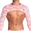 Pink lace long-sleeved top with white floral pattern featured in the Gigo Redemotion pink harness collection
