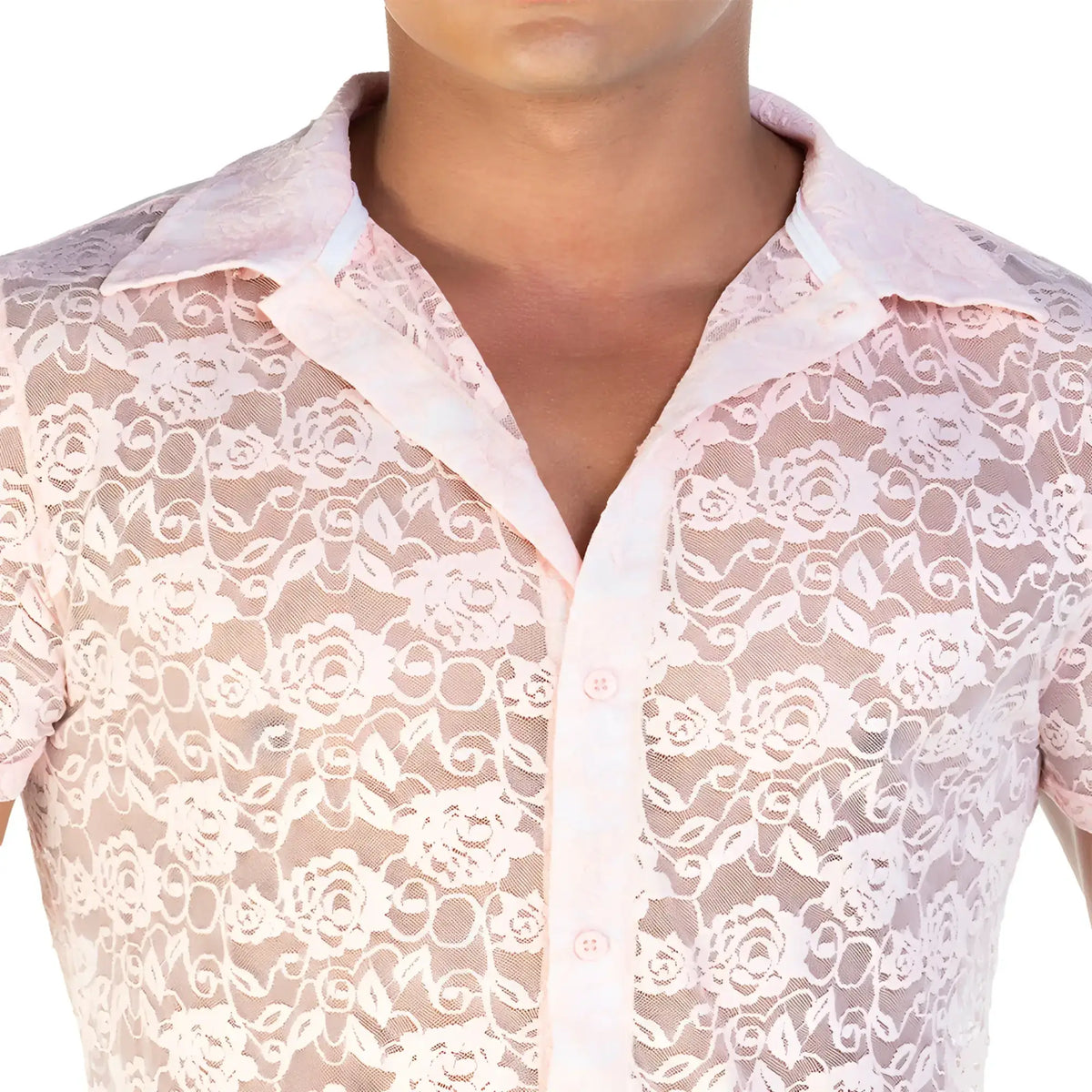 Gigo Redemotion pink shirt delicate pink lace with floral pattern and button front design for stylish wear