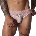 Romantic pink briefs in striped mesh and floral lace with a wide, branded elastic waistband.
