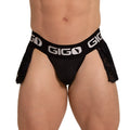 Black gigo brand briefs with lace trim on the sides featured in the gigo rosals jockskirt product image