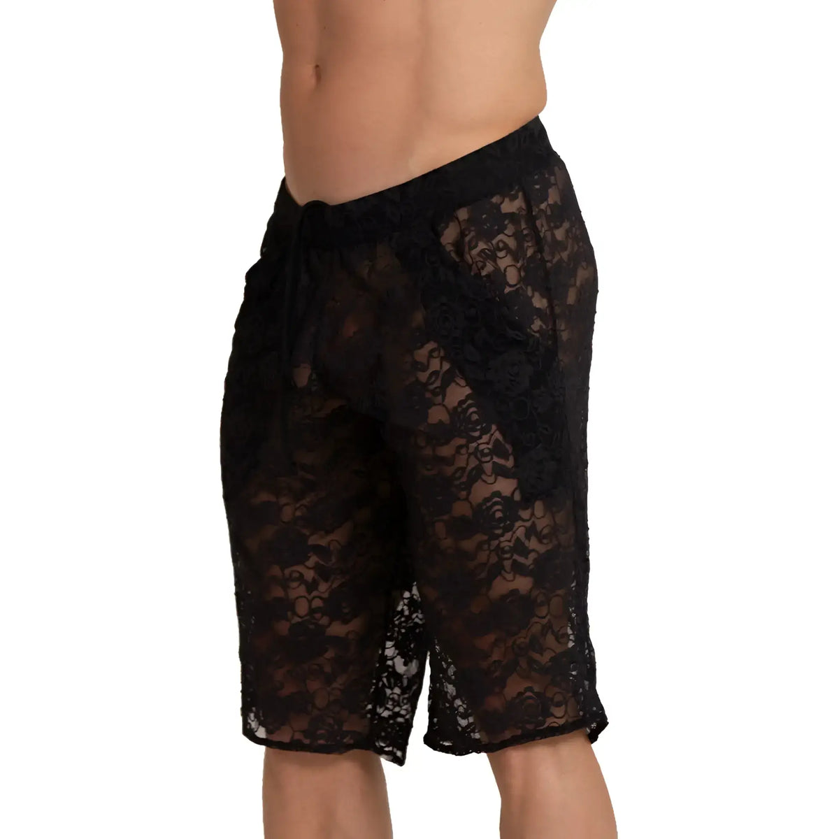 Black lace Gigo Rosals shorts with a floral pattern and elastic waistband for comfortable wear