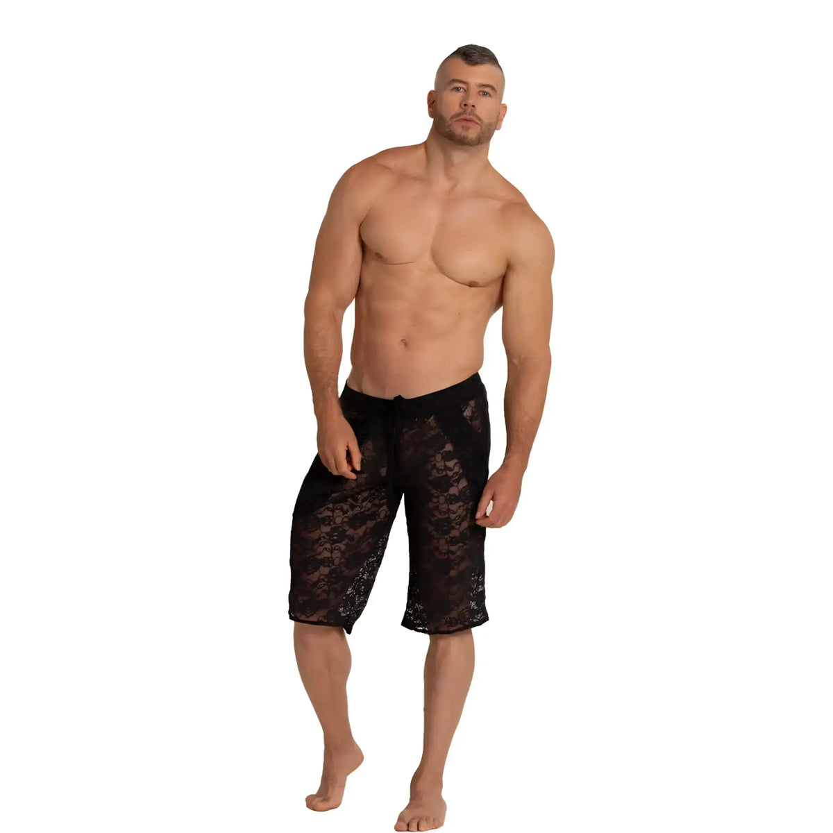 Black lace gigo rosals shorts with delicate floral pattern and elastic waistband for comfortable wear