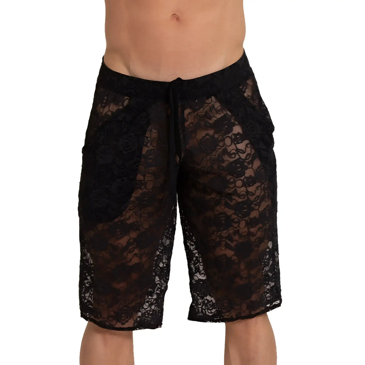 Black lace gigo rosals short with floral pattern and drawstring waistband for casual wear
