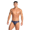 Dark blue lace gigo rose black brief with subtle floral pattern and black trim for stylish comfort