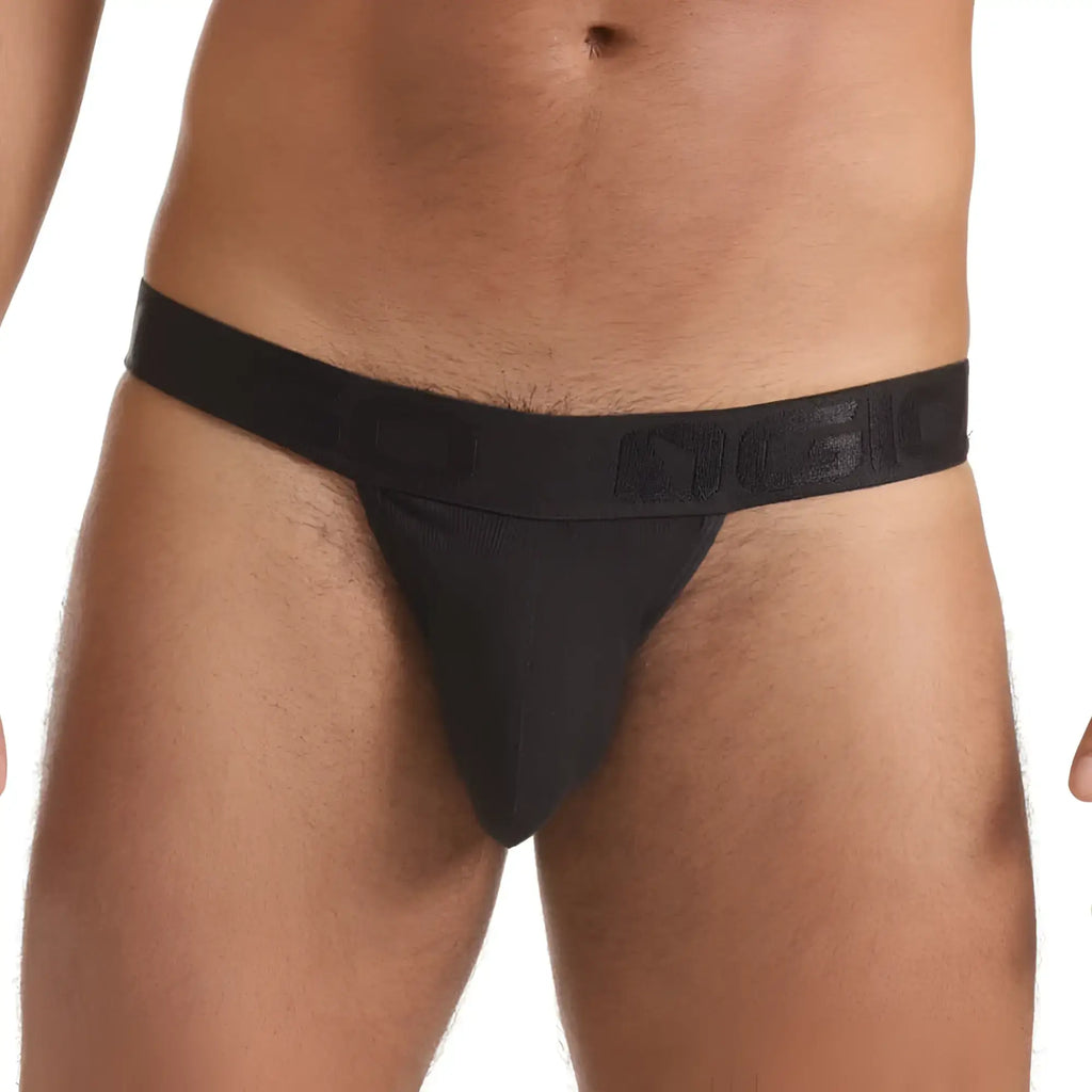 Black gigo scanaling athletic briefs with snug fit and elastic waistband featuring embossed branding