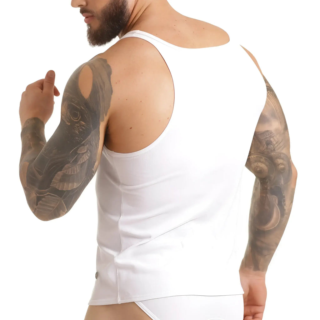 White ribbed tank top from gigo scanaling featuring a sleeveless design and comfortable cotton material