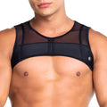 Gigo skin black harness made of black mesh and fabric with a sleek modern design visible from the back side