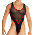 Black and red mesh one-piece swimsuit with plunging v-neckline from Gigo Skin Red Body collection