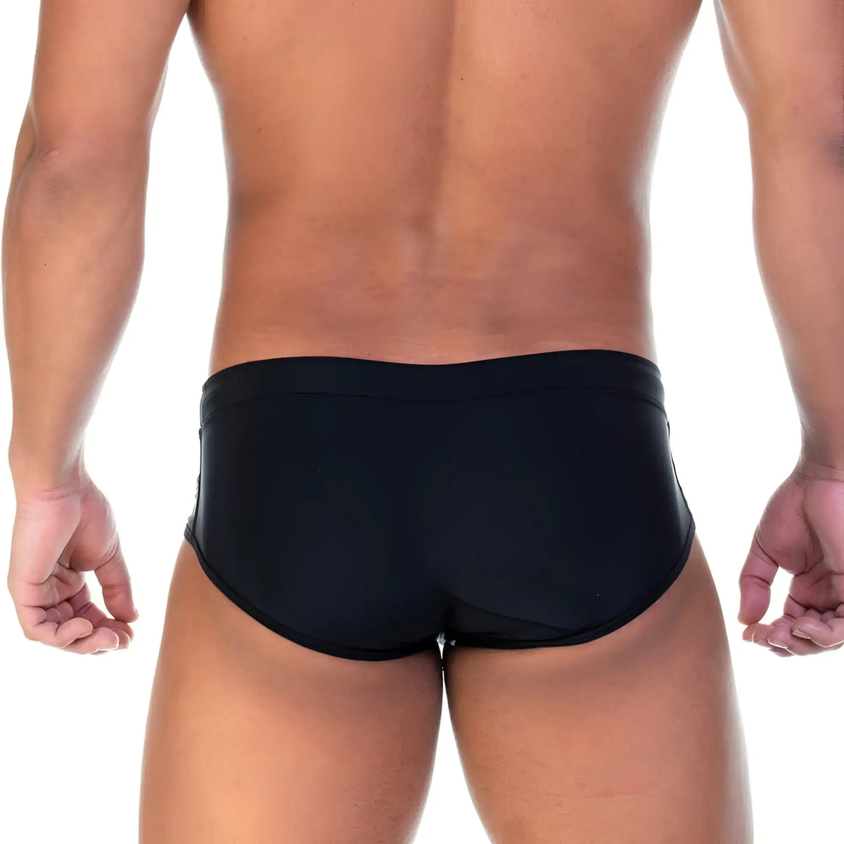 Gigo Soccer black swim brief with smooth form-fitting design made of stretchy material for swimming and soccer activities